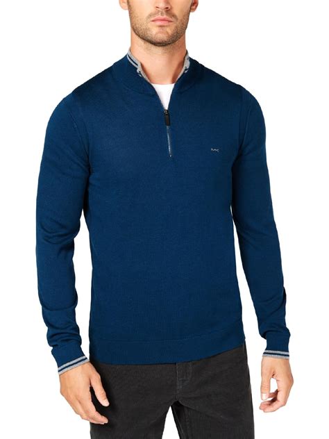 michael kors mens striped 1 4 zip long pacific blue|Michael Kors blue shirt men.